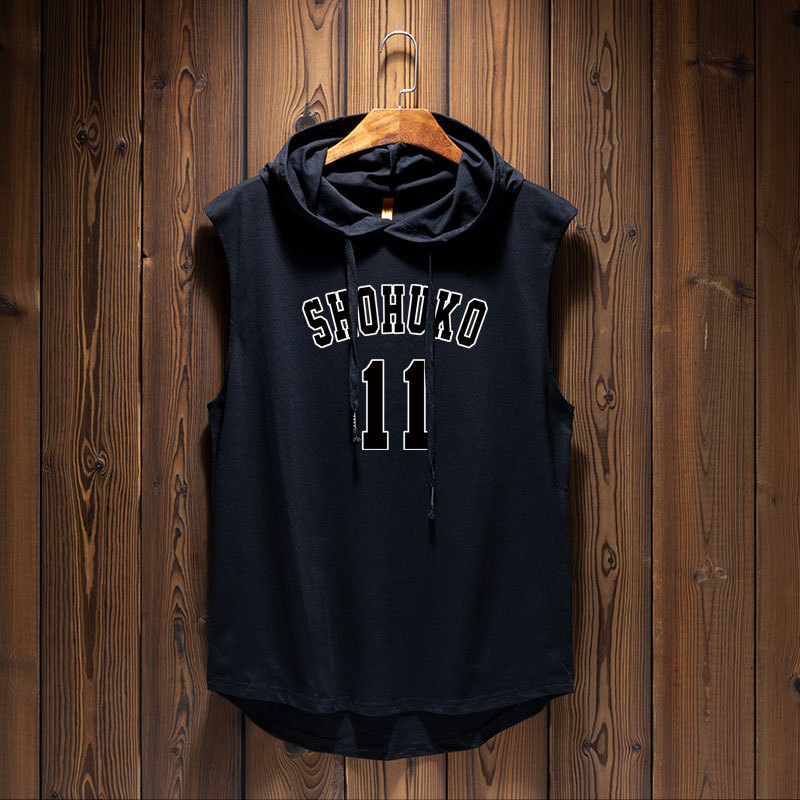 Slam Dunk Mitsui Satoru Hooded Vest Sleeve Sweatshirt Men's Basketball Shohoku Jersey Casual Wear Loose Hoodie