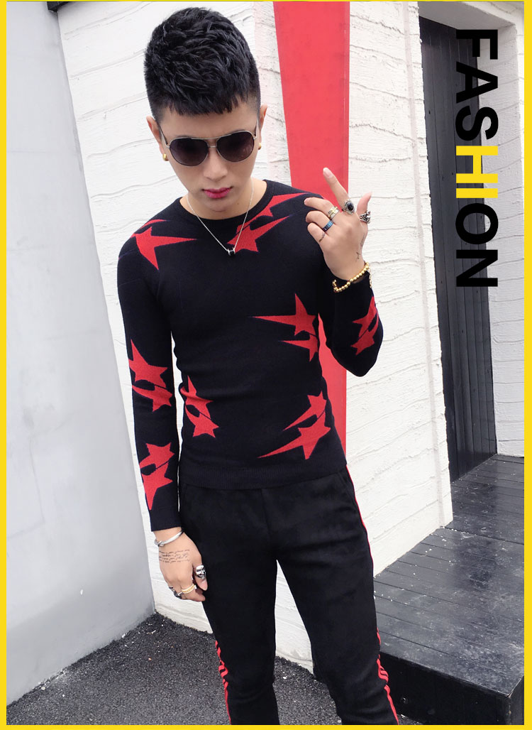 Thu đông 2018 nam phiên bản Hàn Quốc của áo len cổ tròn áo len trẻ trung Slim cá tính trùm đầu chạm đáy áo sơ mi nam triều áo da nam