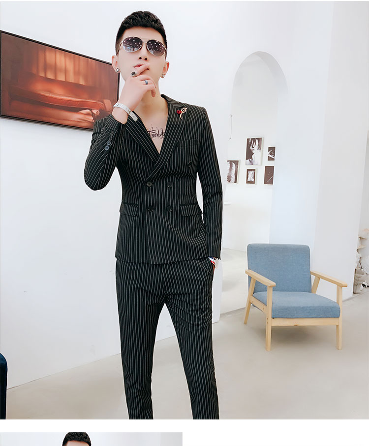 Bộ đồ vest nam phiên bản Hàn Quốc của chàng thanh niên đẹp trai phù hợp với câu lạc bộ đêm xu hướng áo ngực đôi phù hợp với mùa thu áo vest nam cao cấp