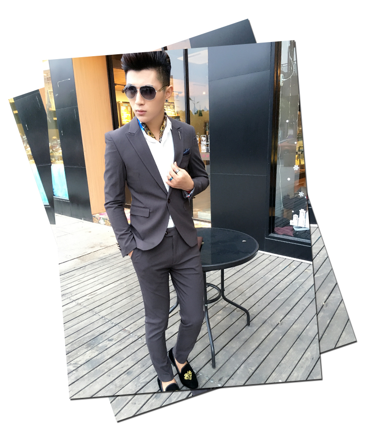 Một bộ đồ vest nam hai mảnh mùa xuân và mùa thu phiên bản Hàn Quốc của chiếc áo dài màu rắn tự trồng thời trang Anh quần âu nam đẹp