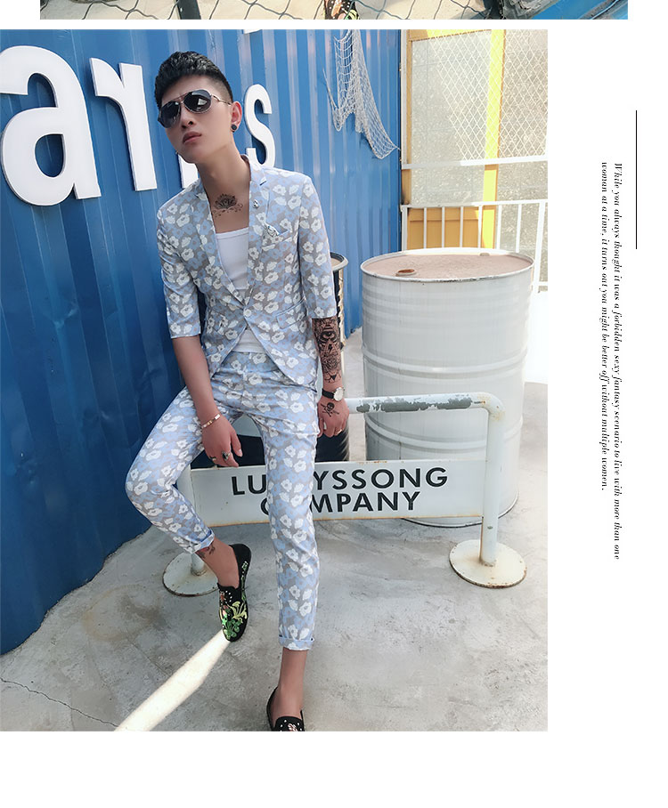 Mùa xuân và mùa hè mỏng in quần quần phù hợp với phù hợp với nam phù hợp với hai bộ phiên bản Hàn Quốc của bộ thợ làm tóc tự tu bộ vest nam trẻ trung