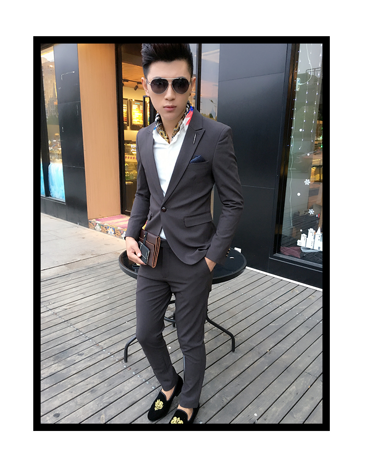 Một bộ đồ vest nam hai mảnh mùa xuân và mùa thu phiên bản Hàn Quốc của chiếc áo dài màu rắn tự trồng thời trang Anh quần âu nam đẹp
