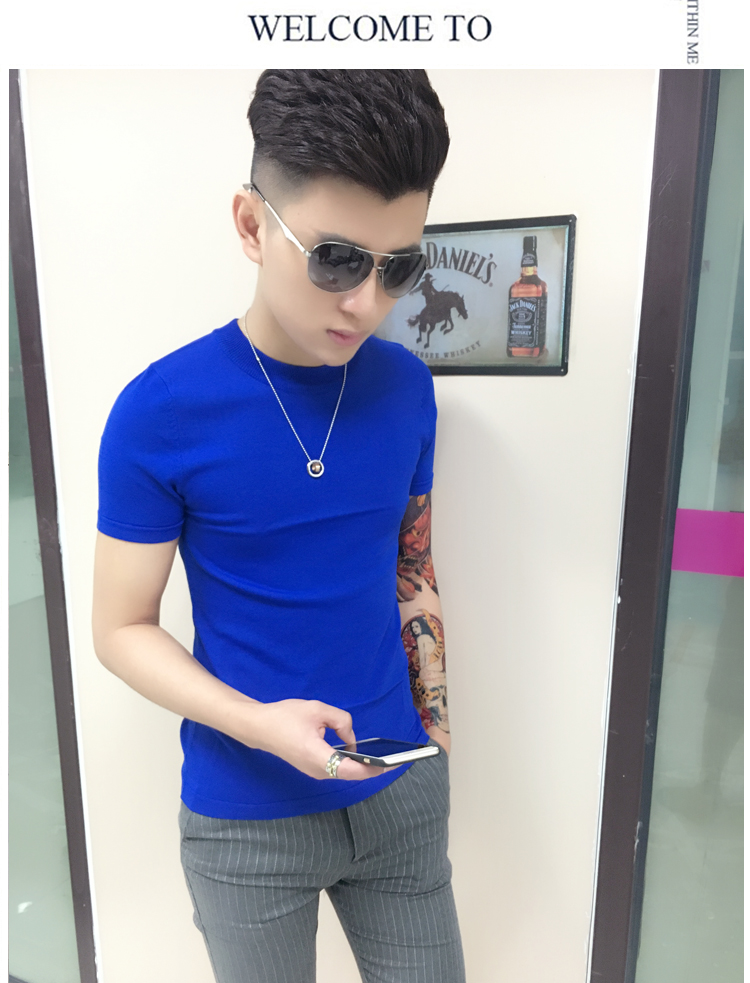 Của nam giới t-shirt net phiên bản nửa tay áo đáy áo sơ mi nam mỏng áo len Hàn Quốc giản dị nửa cao cổ áo băng lụa ngắn tay áo len áo nam đẹp