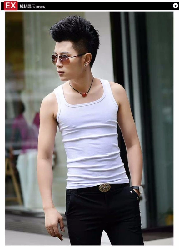 Áo thun cotton bó sát nam co giãn đáy áo vest nam mùa xuân và mùa hè cổ thấp thanh niên áo nỉ áo ấm nam mùa đông