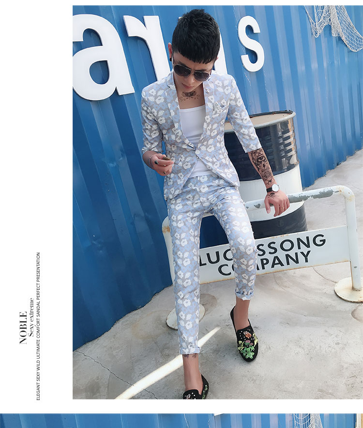 Mùa xuân và mùa hè mỏng in quần quần phù hợp với phù hợp với nam phù hợp với hai bộ phiên bản Hàn Quốc của bộ thợ làm tóc tự tu bộ vest nam trẻ trung