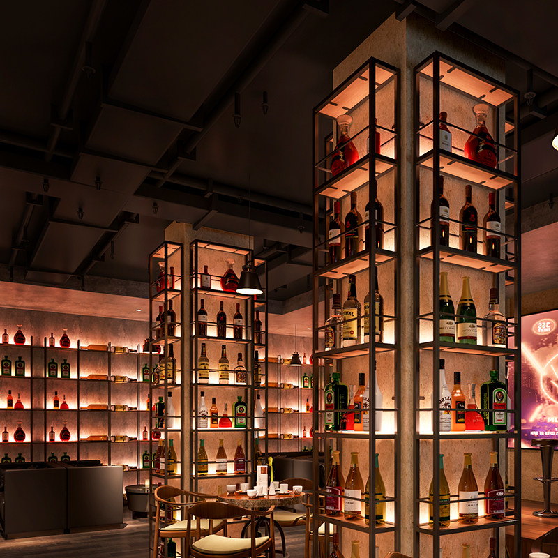 Wrought iron wine rack Screen beer rack Bar wall wine partition Winery bar creative bar wine cabinet shelf