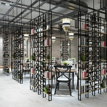 Wrought iron screen wine rack Floor-to-ceiling wine cabinet Restaurant industrial wind wall wine display rack Partition bar card seat
