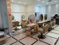 Hui Cheng direct sales imitation marble mirror table hair salon special high-end stainless steel four-sided mirror double-position hairdressing mirror LED light