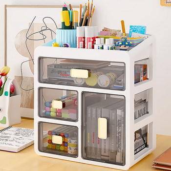 Desktop Stationery Storage Box Drawer Acrylic Student Pen Holder Office Workstation Organization Tool Desk Study Table