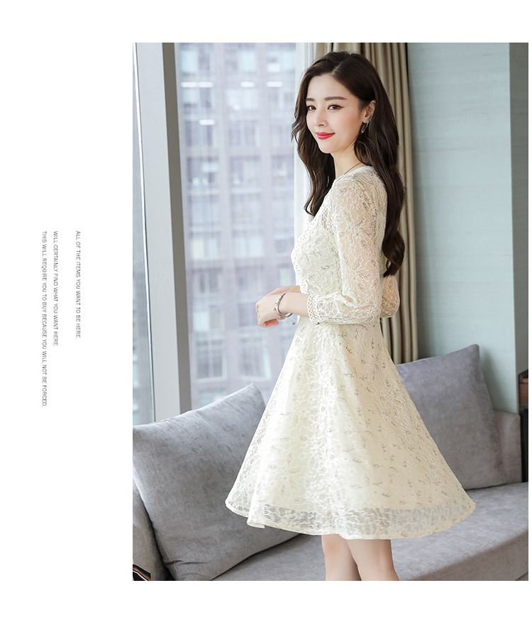 2018 mùa thu mới của phụ nữ Hàn Quốc phiên bản của mỏng giảm béo đầm ren siêu cổ tích hollow đáy eo Một từ váy mẫu đầm xòe hoa đẹp nhất