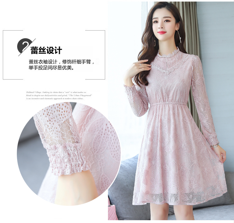 2018 mùa thu mới nữ Hàn Quốc phiên bản của tự trồng nhỏ tươi ren váy rỗng ra eo là mỏng Một từ dưới váy đầm dạ hội