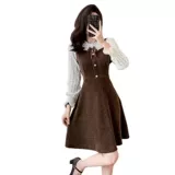 Демисезонная юбка, вельветовый лонгслив, комплект, подтяжки, платье, подходит для подростков, французский стиль