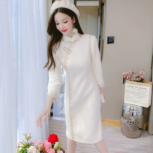 Зимнее элитное осеннее ципао, демисезонное приталенное платье, 2024 года, городской стиль