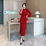 Вечернее платье, бордовое ципао, свадебное платье, зимний лонгслив, подходит для подростков, китайский стиль