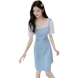 Летнее джинсовое платье, летняя одежда, приталенный корсет, французский стиль, изысканный стиль, коллекция 2022, подходит для подростков