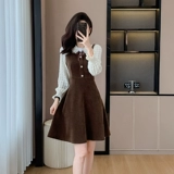 Демисезонная юбка, вельветовый лонгслив, комплект, подтяжки, платье, подходит для подростков, французский стиль