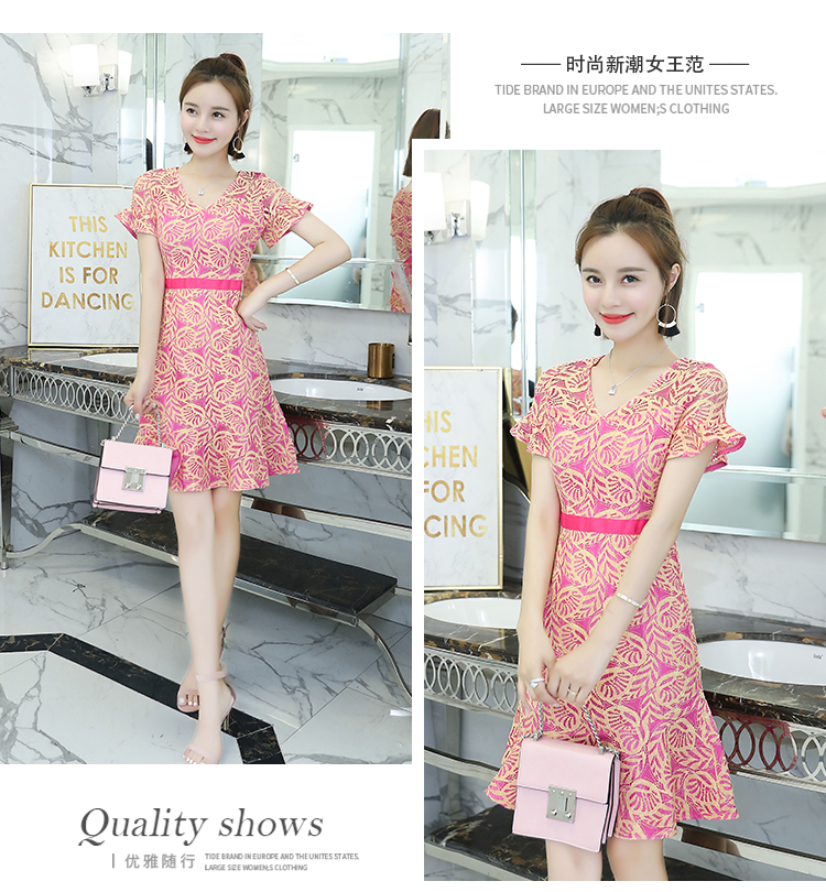 Mùa hè 2018 mới của phụ nữ Hàn Quốc khí chất V-cổ ren đầm nữ Slim mỏng thời trang váy ngắn tay A-line váy chữ a công sở