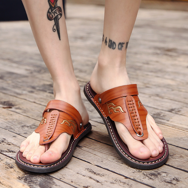 Của nam giới 2018 mới mùa hè thanh niên thường flip-flops da dual-sử dụng bãi biển dép non-slip mềm dưới kích thước lớn