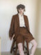 Fushengbaji French retro wool exquisite brown herringbone suit woolen shorts women