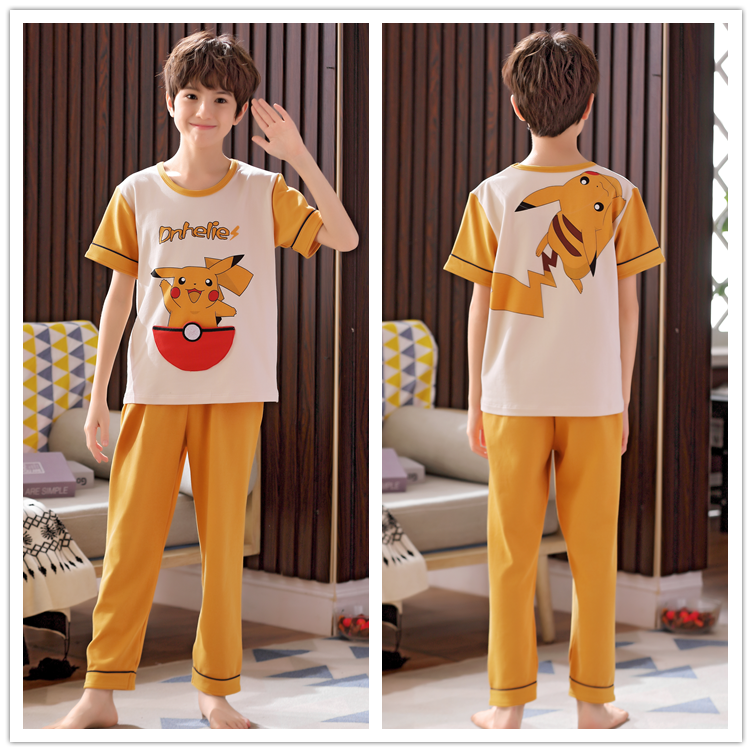 Boy con bộ đồ ngủ bé trai mùa hè ngắn tay quần cotton phần mỏng lớn Tong Chunqiu bông tracksuit phù hợp đồ bơi trẻ em quần rời
