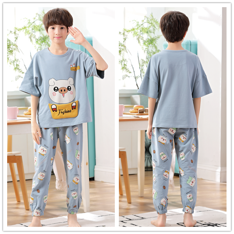 Boy con bộ đồ ngủ bé trai mùa hè ngắn tay quần cotton phần mỏng lớn Tong Chunqiu bông tracksuit phù hợp đồ bơi trẻ em quần rời