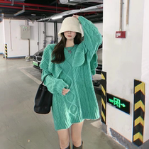 Autumn and winter temperament sweet and gentle style twist knitted sweater flying sleeves mid-length sweater skirt ruffled top for women