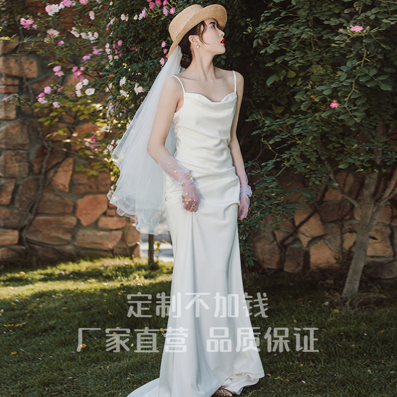 French-Style Travel Photography Light Wedding Dress, Going-Out Dress, Small White Slip Dress, Studio Photo Shoot Theme Clothing, Morning Gown