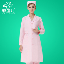 Fish white coat long-sleeved female pink pharmacy blue collar nurse uniform Beauty salon embroidery division spring and summer work clothes