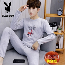 Playboy winter thermal underwear men thick autumn clothes plus velvet autumn pants youth students Cold suit men