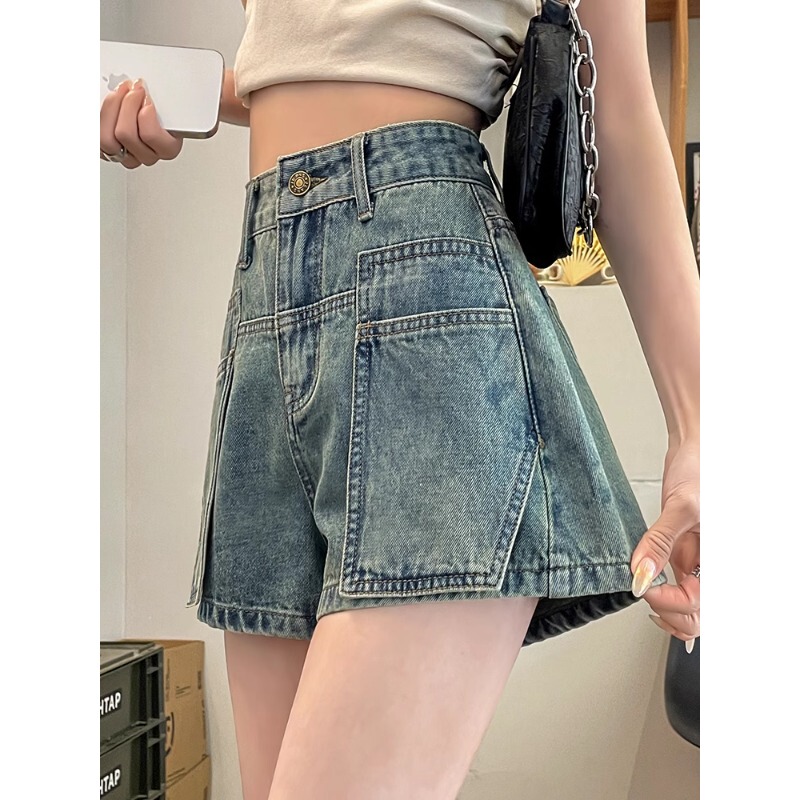 Vintage Workwear Denim Shorts for Women 2026 New Summer Thin High-Waisted Slimming A-Line Hip-Hugging Hot Pants