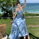 Maldives Sanya Ruffled Strap Printed Tubeless Dress Summer Dopamine Seaside Vacation Fairy Dress