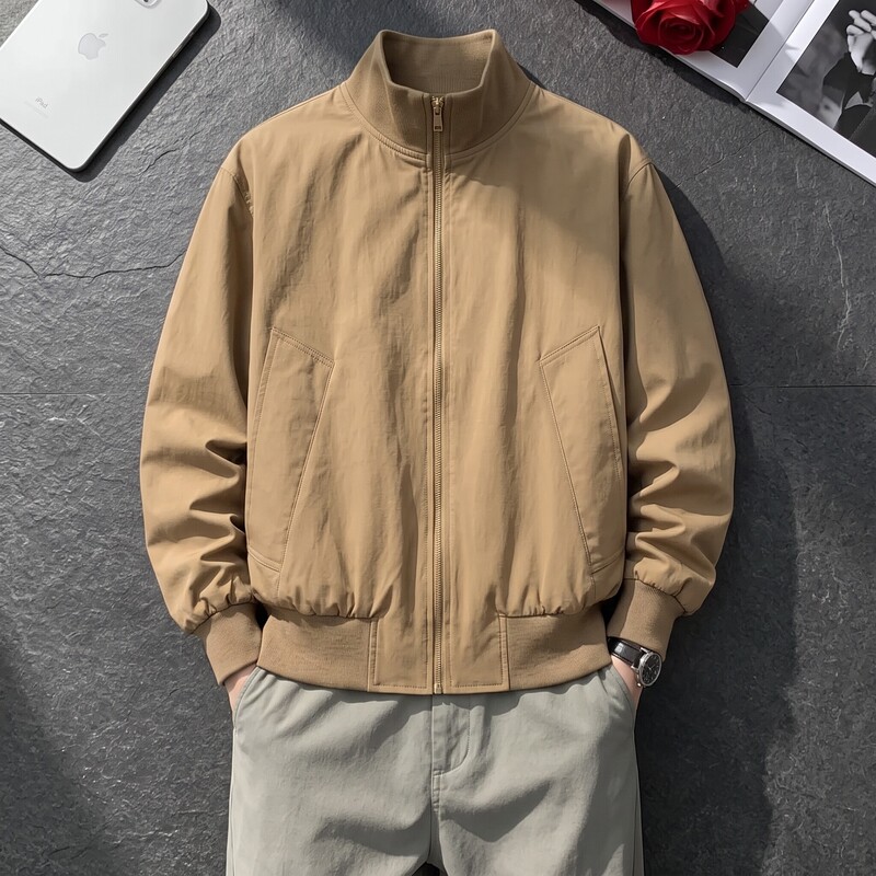 American Retro Pilot Jacket for Men, Autumn Bomber Silhouette, Stand-Up Collar Baseball Jacket, Cleanfit Short Coat