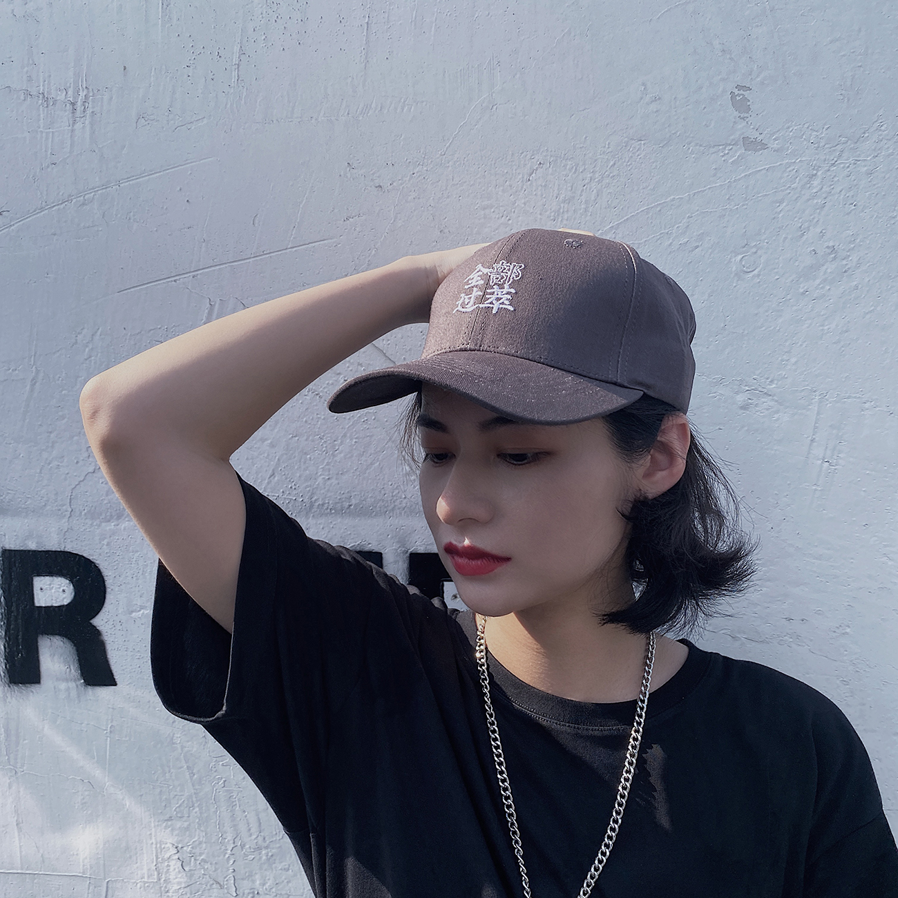 All over-extracted) dark brown embroidered peaked cap barista hat coffee man baseball cap