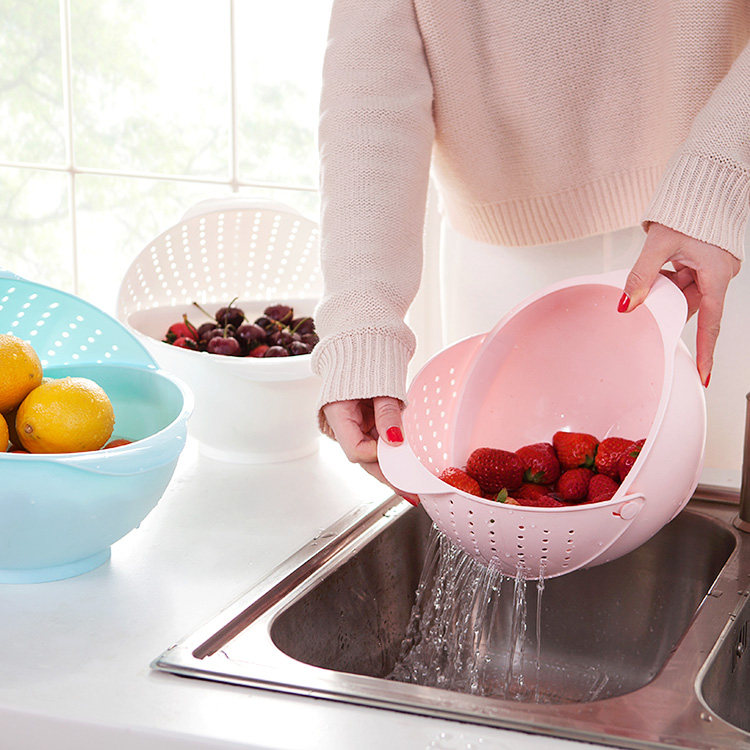 Creativity Rotatable Drain Basket Kitchen Wash Fruit Basin Plastic Filter Washed Vegetable Basket Naughty Rice Griddle Fruit Pan