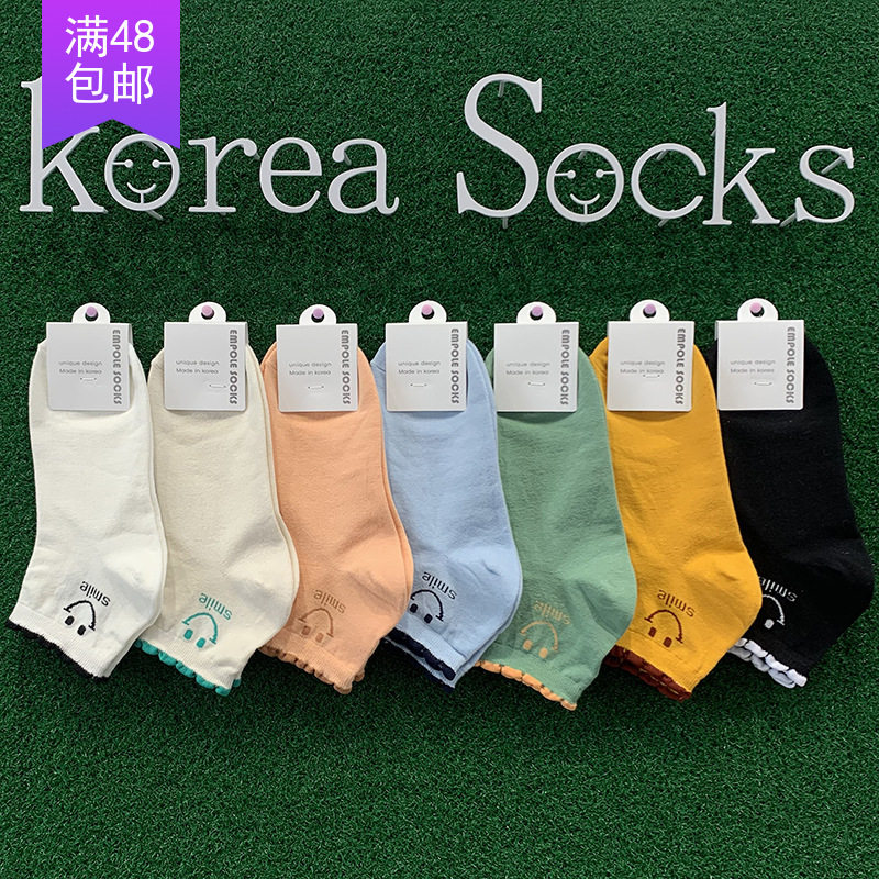 Socks women Korea Dongdaemun Spring and Autumn New Smile Cotton Socks Spot Fashion Sweat Absorbing Breathable Short Tube Women's Socks