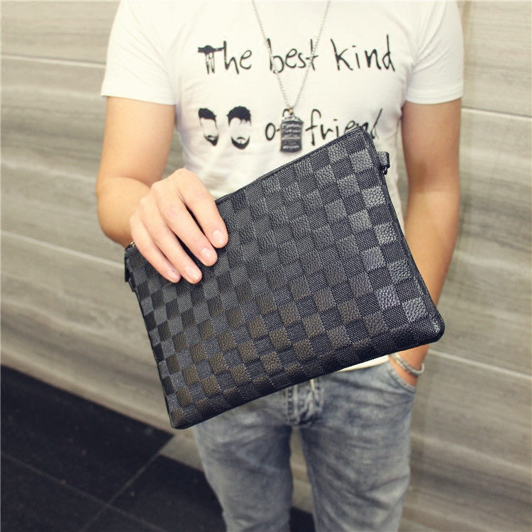 Day Ensemble Handbags Male Korean version Tide Cards Plaid Handbags Men And Women Casual Soft Leather Fashion Hand Carry Bag Clips Hand Grip Bag