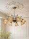 French Pastoral Style Living Room Chandelier, Mid-Century Nanyang Style Art Retro Ceramic Rose Flower High-End Bedroom Chandelier