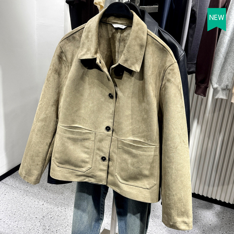 Cabinet 549! Spring New Arrival Men's Suede Texture Effect Pocket Jacket Suede Leather Coat 3046555 916