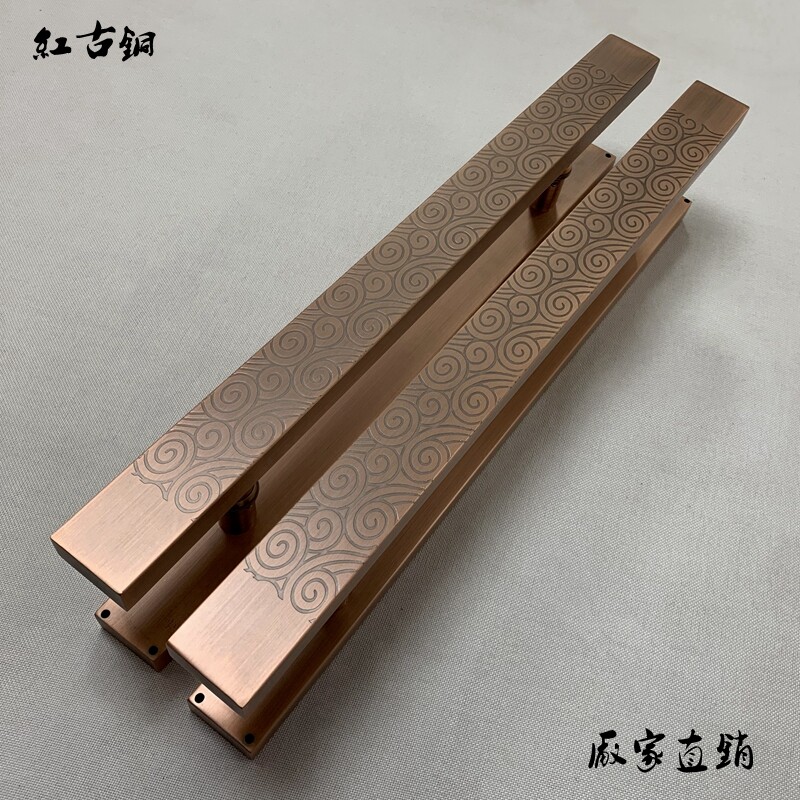glass door wooden door handle Chinese style log solid wood square pipe gate hotel face door handle stainless steel black armrests