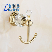 Nail-free coat hook Single hook Bathroom hanging hook Crystal European Gold bathroom single clothes hook free drilling