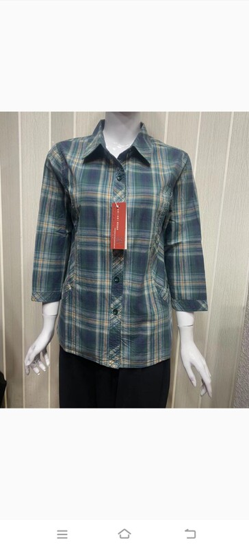 Mom's Stylish New Plaid Shirt for Spring and Summer, Pure Cotton Blouse for Women Aged 50, Middle-Aged and Elderly, Thin Top with Three-Quarter Sleeves