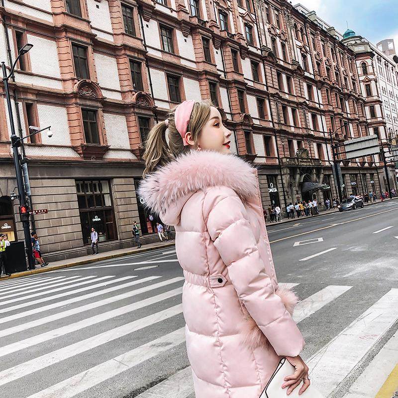 European Station Euros Genuine Fur Collar White Duck Suede suede Feminists Slim Fit in a slim winter clothing jacket Long version