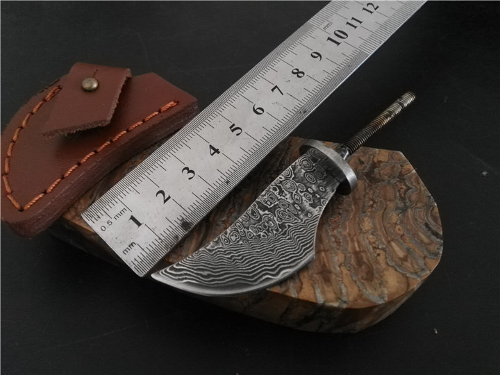 Forged Damascus flower steel agarwood tea knife blank small straight knife fruit knife folding blade manual DIY accessories