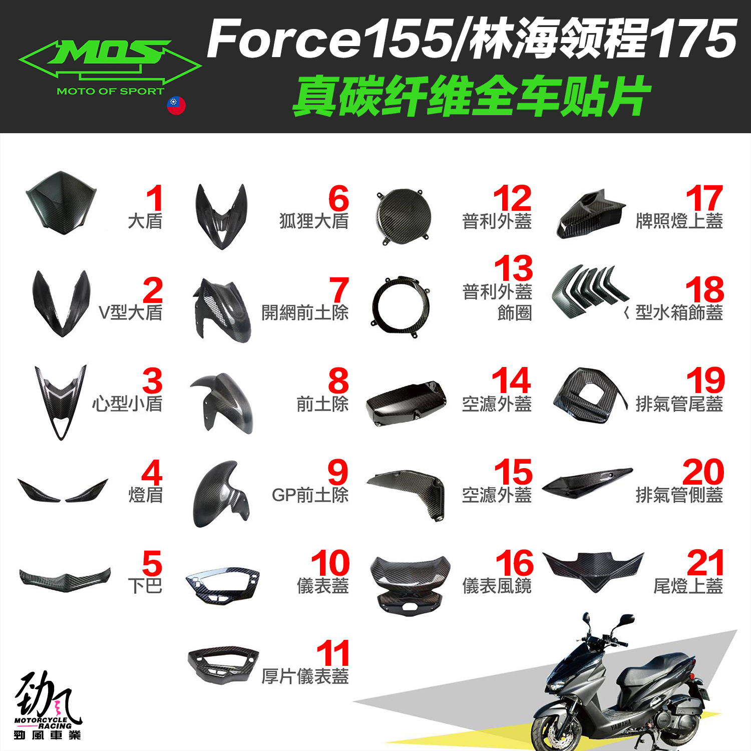 Modified windmill industry MOS Linhai Way 175YAMAHAforce155 full carbon fiber patch outer shell modification