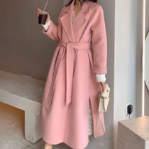 European Station double-sided cashmere coat womens long pink double-sided high-end harbor wind 21 autumn full wool jacket
