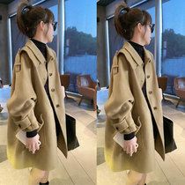 High-end double-sided cashmere coat womens autumn 2021 new long knee Hepburn camel woolen coat