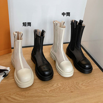  mona leather mesh hollow Martin boots womens summer thin breathable white thick-soled mid-tube boots Chelsea cool boots