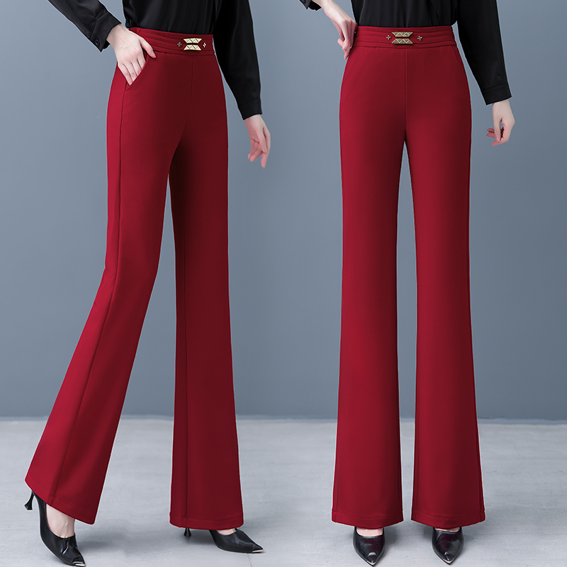 Red High-Waisted Suit Flared Pants for Women, New Spring and Autumn Style, Drapey Micro-Flared Long Pants, Fashionable Plus-Size Slimming Fishtail Pants