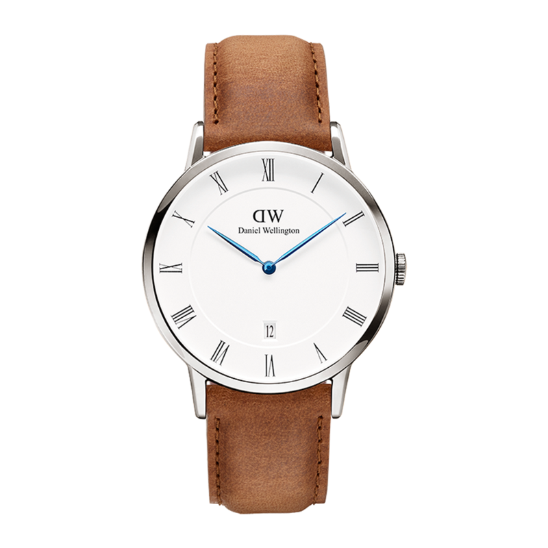 Daniel Wellington/丹尼尔惠灵顿 DW手表男表银色边皮带超薄男士石英手表带日历 38mm