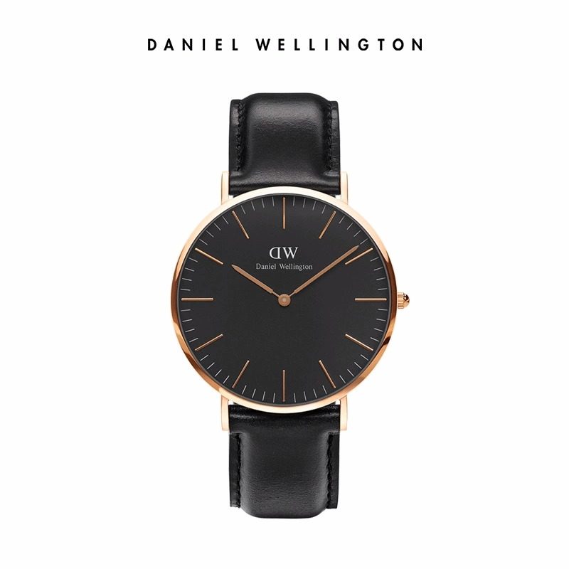 丹尼尔惠灵顿 dw手表男 CLASSIC系列复古黑色玫瑰金皮质腕表男表40mm